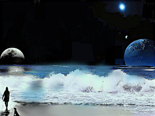 Beach at Dusk- Woman with Dog